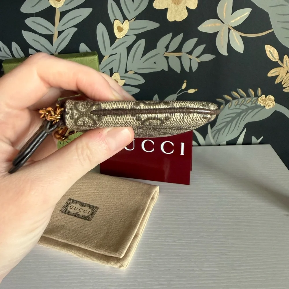 Gucci Ophidia Card Case Monogram Key Pouch - Beige Brown GG Canvas - Picture 5 of 12